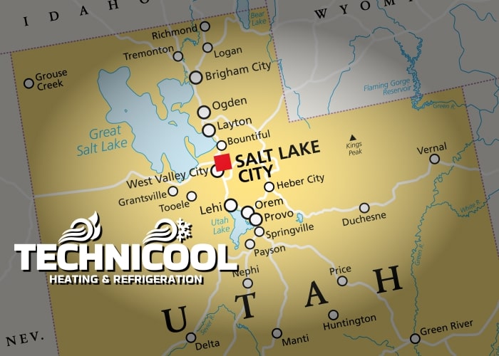 Map showing TechniCool's service area of Northern Utah
